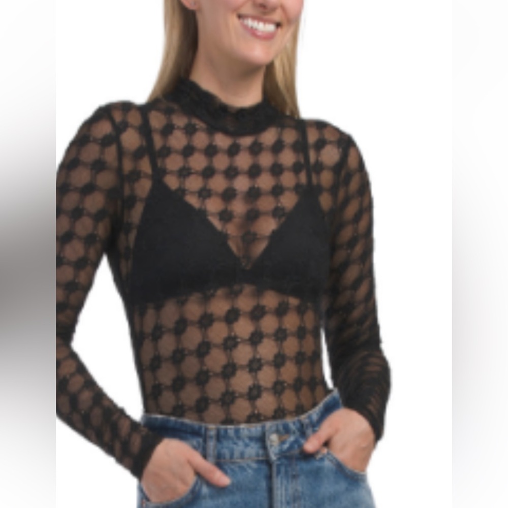 Bardot- Black Sheer Long Sleeve -Adoni Mesh Bodysuit